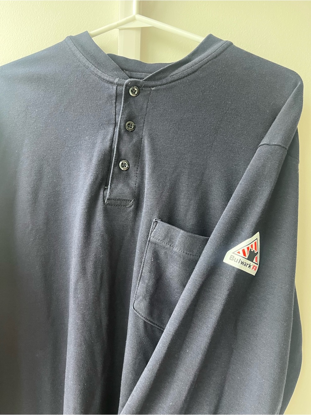 Bulwark FR Navy Long-Sleeve Henley Work Tee